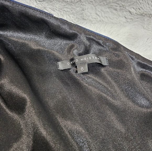 David Meister Blue Pearl Satin One Shoulder Sheath Cocktail Dress Jewel Print 6 - Picture 9 of 15